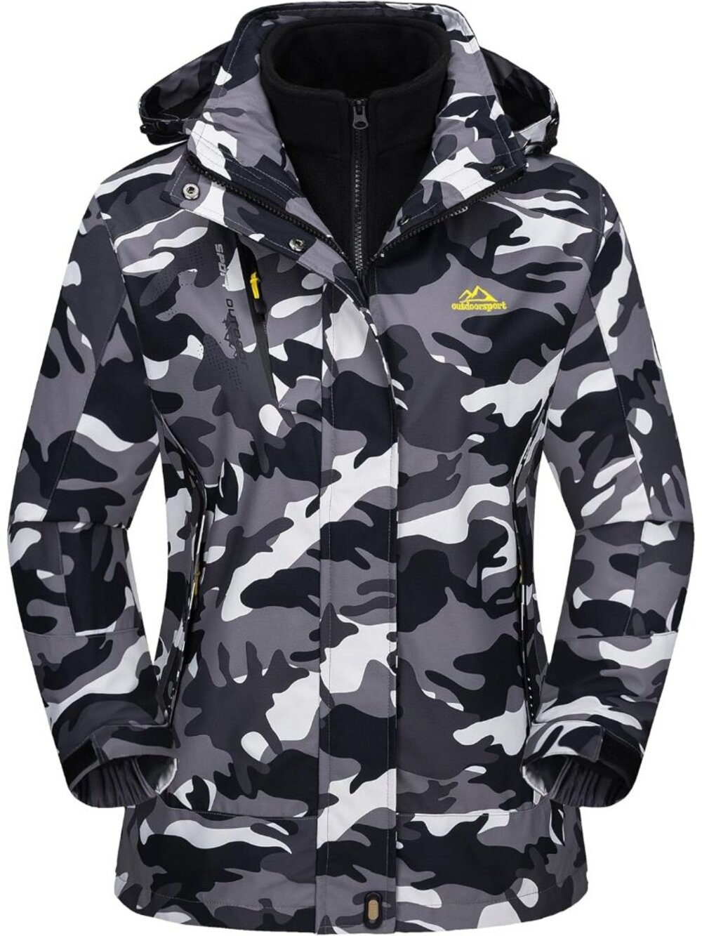 〽️Women Black Camo 3in1 Winter Snow Waterproof Fleece Lined Parka Hooded Jackets